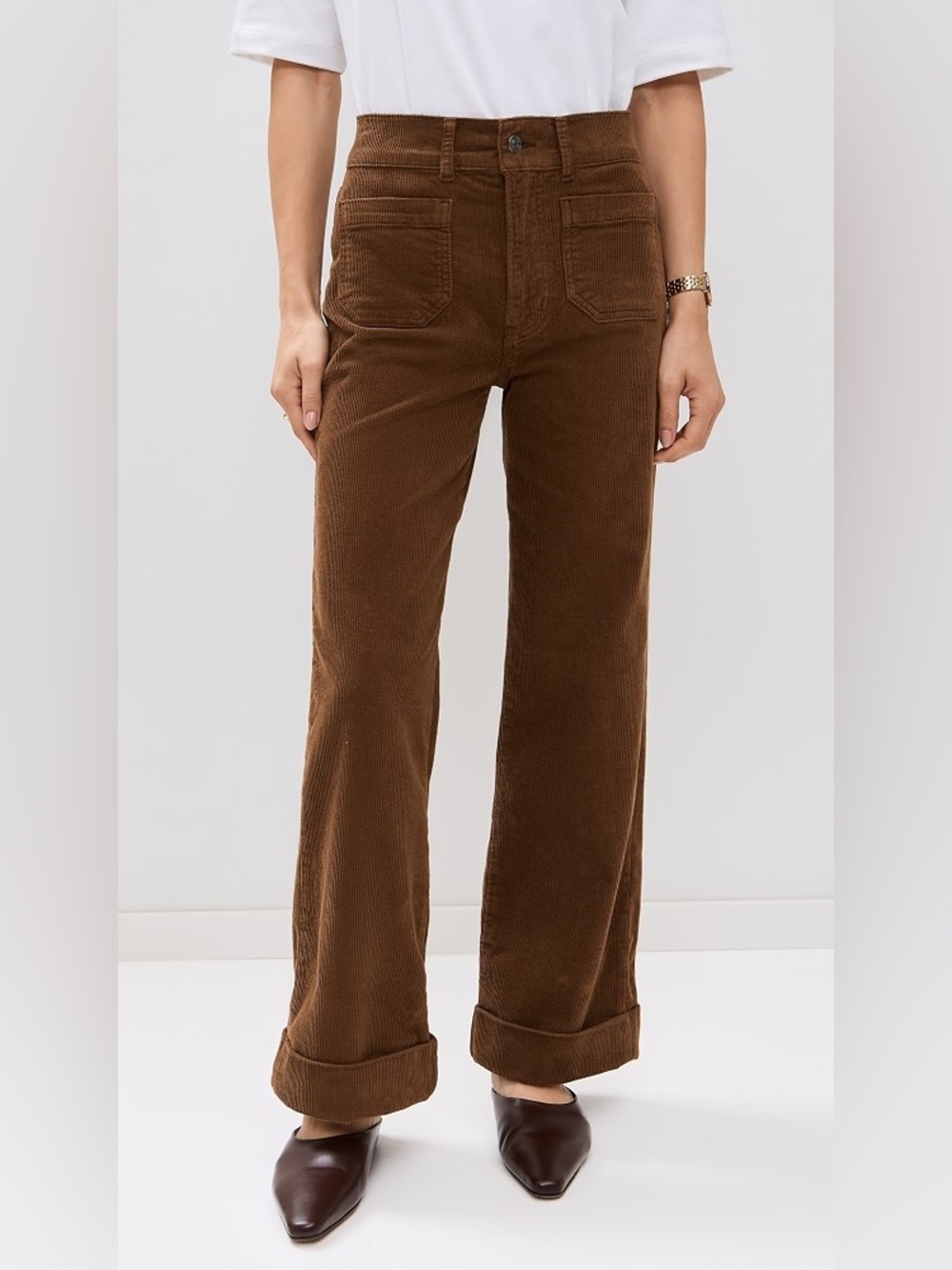 Frame | Brown Cuffed Corduroy Pants, 27